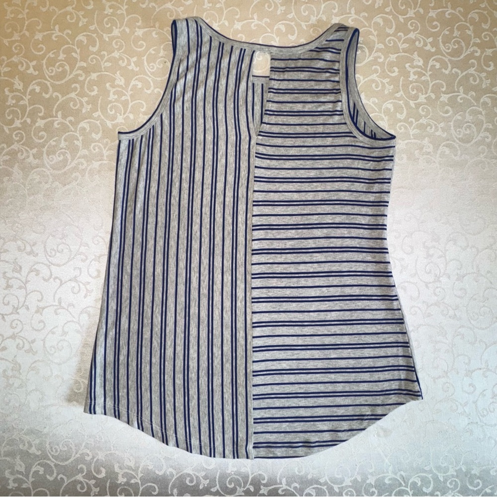 Cabi Ticker Tee Striped Blue and Gray Tank Top - Picture 10 of 16